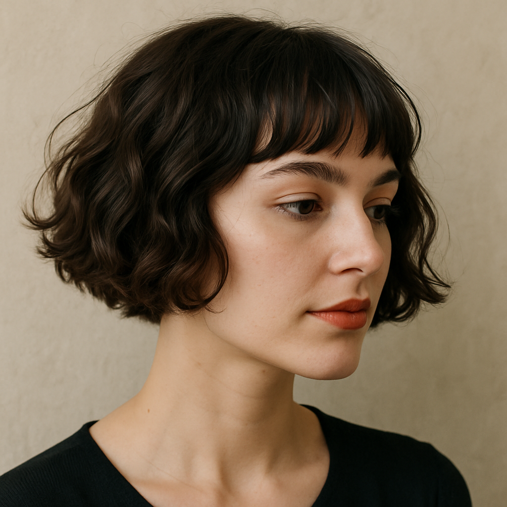 A chic, short French bob on wavy hair